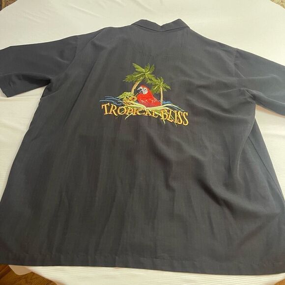 Solitude Black Embroidered Tropical Bliss Short Sleeve Button Up Shirt Size XXL - Picture 5 of 6